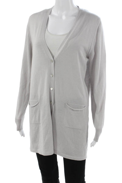 Jennifer T Womens Merino Wool V-Neck Cardigan Sweater Gray Long Sleeve Size 10