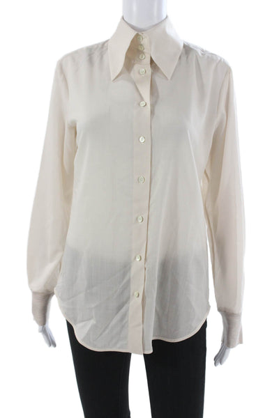 Lorena Antoniazzi Women Ivory Cotton Long Sleeve Button-Up Blouse Size 40
