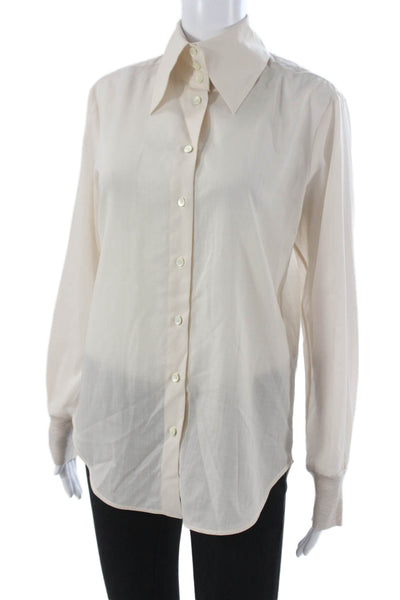 Lorena Antoniazzi Women Ivory Cotton Long Sleeve Button-Up Blouse Size 40