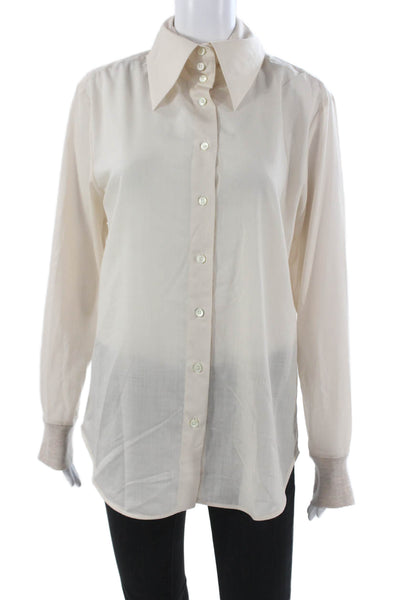 Lorena Antoniazzi Women Tunic Button-Up Collared Wool Beige Longsleeve Size 44