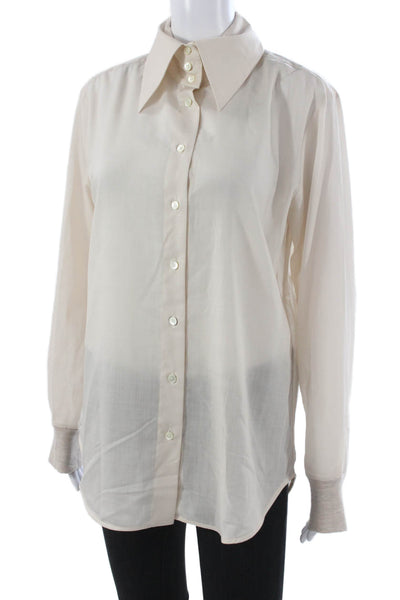 Lorena Antoniazzi Women Tunic Button-Up Collared Wool Beige Longsleeve Size 44