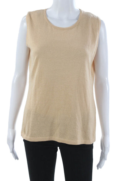 Jennifer T Women Basic Sleeveless Knit Tank Beige Round Neck Size 48