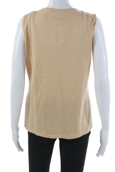 Jennifer T Women Basic Sleeveless Knit Tank Beige Round Neck Size 48