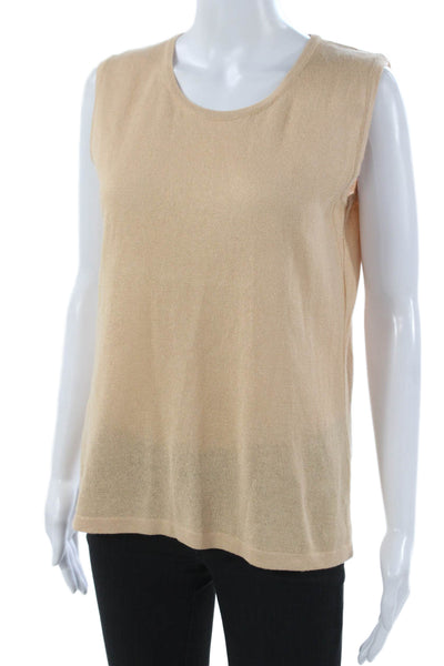 Jennifer T Womens Basic Tank Top Beige Crew Neck Cotton Viscose Size 14