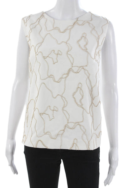 Sharis Women White Sleeveless Round Neck Geometric Basic Blouse Zip Size 48