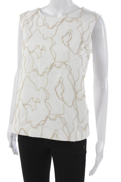 Sharis Women White Sleeveless Round Neck Geometric Basic Blouse Zip Size 48