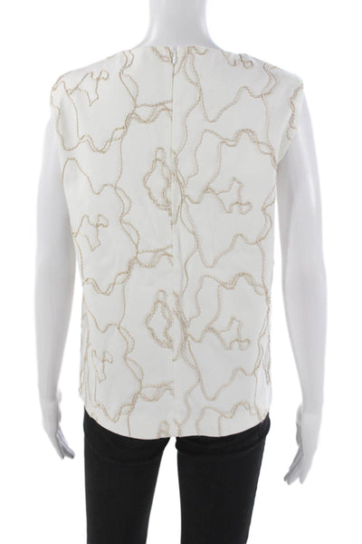 Sharis Women White Sleeveless Round Neck Geometric Basic Blouse Zip Size 48