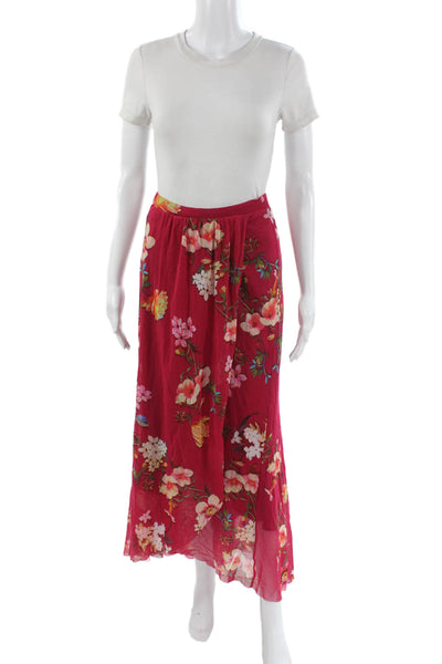 Fuzzi Women Maxi Floral Skirt Red Pull On Long Size XS