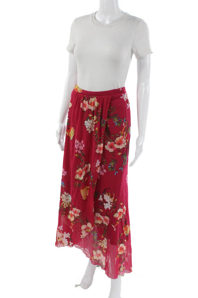 Fuzzi Women Maxi Floral Skirt Red Pull On Long Size XS
