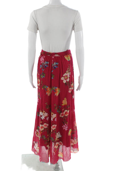 Fuzzi Women Maxi Floral Skirt Red Pull On Long Size XS