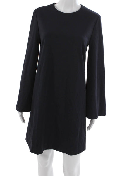 Sharis Womens Shift Dress Blue Long Sleeve Crew Neck Size 42