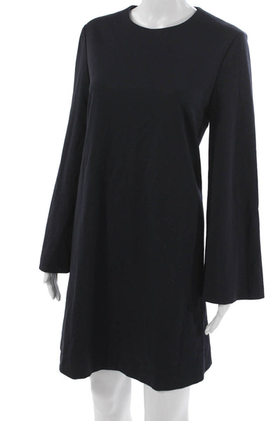 Sharis Womens Shift Dress Blue Long Sleeve Crew Neck Size 42