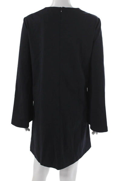 Sharis Womens Shift Dress Blue Long Sleeve Crew Neck Size 42