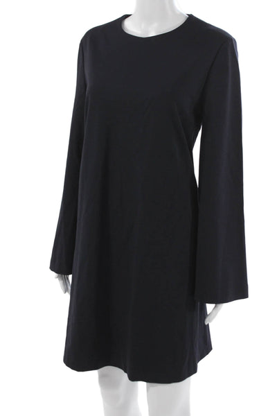 Sharis Womens Blue Viscose Short Shift Dress Long Sleeve Crew Neck Zip Size 44