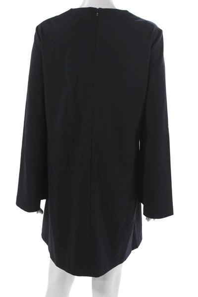 Sharis Womens Blue Viscose Short Shift Dress Long Sleeve Crew Neck Zip Size 44