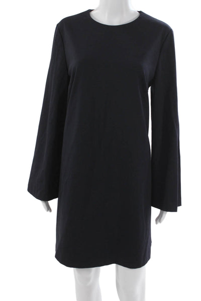 Sharis Women Shift Dress Blue Long Sleeve Viscose Round Neck Size 46