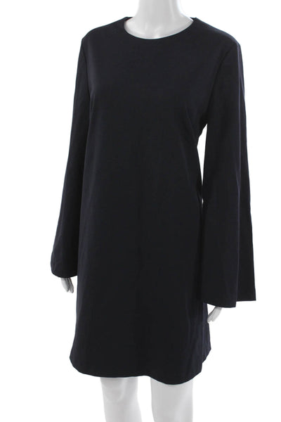 Sharis Women Shift Dress Blue Long Sleeve Viscose Round Neck Size 46