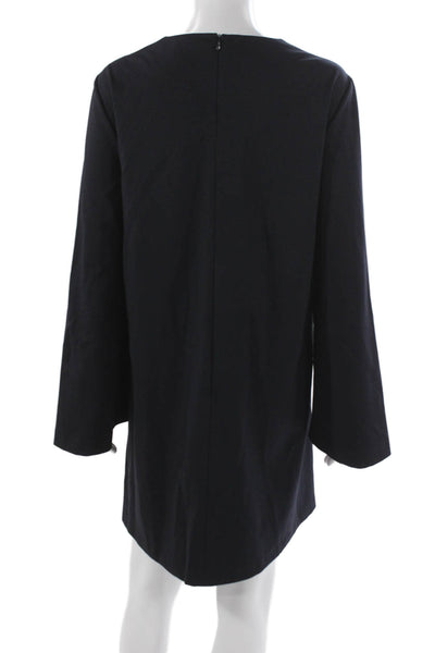 Sharis Women Shift Dress Blue Long Sleeve Viscose Round Neck Size 46