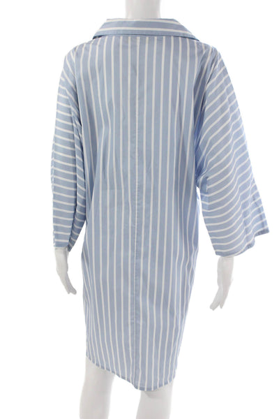 Sharis Womens Shirt Dress Striped Blue Long Sleeve Collared Cotton Size 46