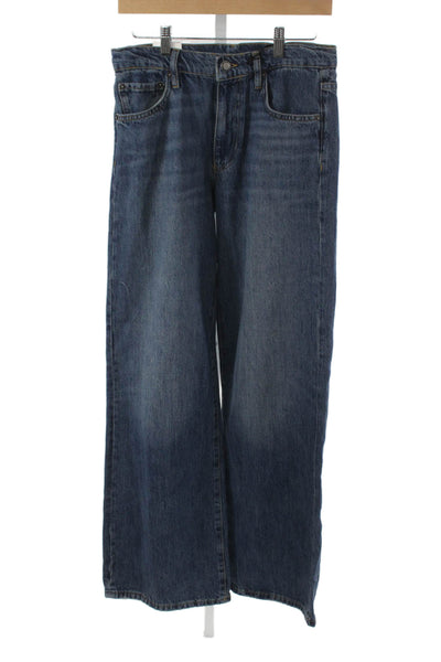 Zara Womens Wide Leg Blue Jeans High Rise Button Size 34