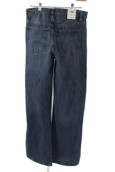 Zara Womens Wide Leg Blue Jeans High Rise Button Size 34