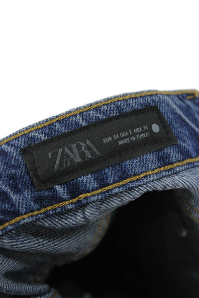 Zara Womens Wide Leg Blue Jeans High Rise Button Size 34