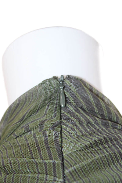 Zara Womens Striped Army Mock Neck Short Sleeve Zip Polyester Blouse Size XS
