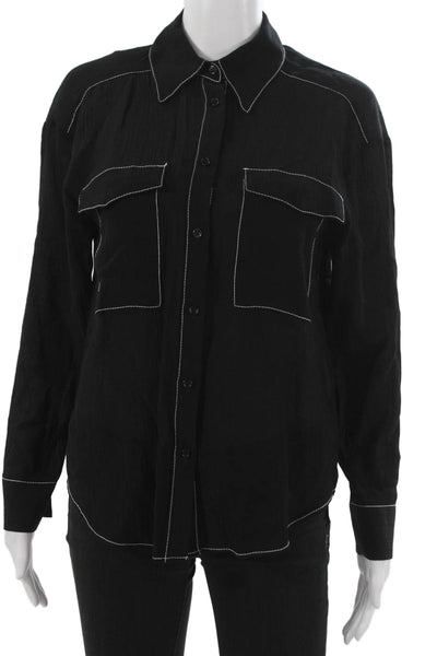 Zara Unisex Kids Collared Button-Up Black Viscose Long Sleeve Size XS
