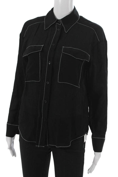 Zara Unisex Kids Collared Button-Up Black Viscose Long Sleeve Size XS