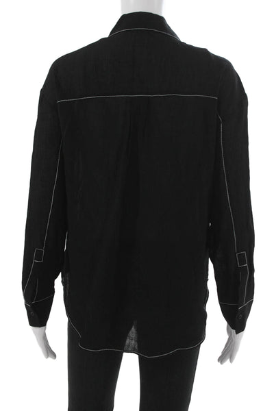 Zara Unisex Kids Collared Button-Up Black Viscose Long Sleeve Size XS