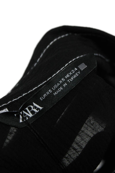 Zara Unisex Kids Collared Button-Up Black Viscose Long Sleeve Size XS