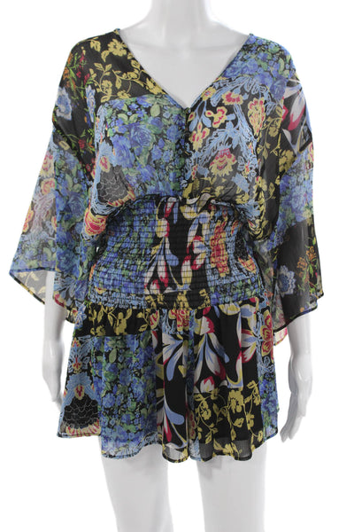 Zara Womens Kaftan Dress V Neck Floral Multicolor 3/4 Sleeve Size S