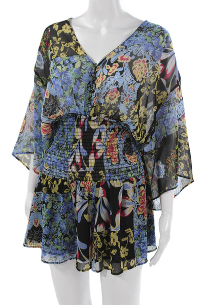 Zara Womens Kaftan Dress V Neck Floral Multicolor 3/4 Sleeve Size S