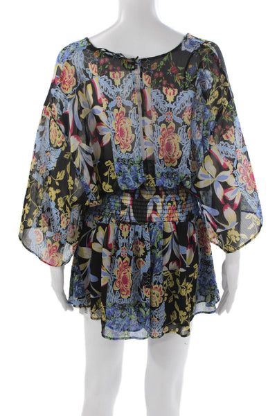 Zara Womens Kaftan Dress V Neck Floral Multicolor 3/4 Sleeve Size S