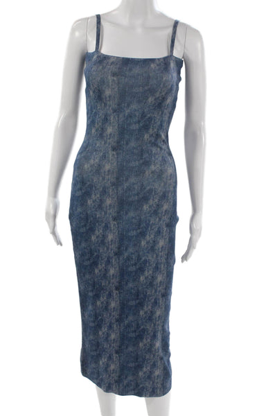 Zara Women Bodycon Dress Blue Sleeveless Square Neck Full Length Size S