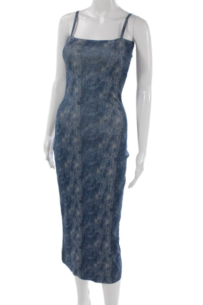 Zara Women Bodycon Dress Blue Sleeveless Square Neck Full Length Size S