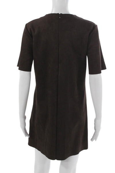 Zara Women Shift Dress Brown Round Neck Half Sleeve Zip Polyester Size S