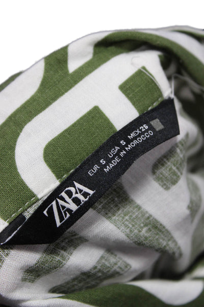 Zara Womens Shirt Dress Green Geometric Collared Button 3/4 Sleeve Knee Size S