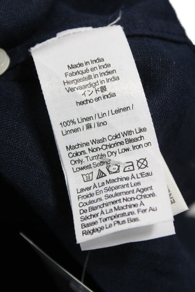 Zara Women Basic Blue Linen Collared Button-Up Long Sleeve Top Size 4