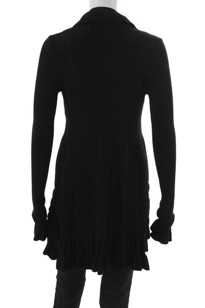 Ya Los Angeles Women Cardigan Black Cotton Blend Collared Long Sleeve Size S