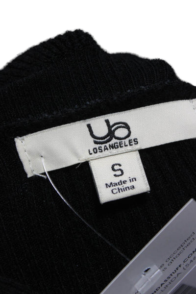 Ya Los Angeles Women Cardigan Black Cotton Blend Collared Long Sleeve Size S