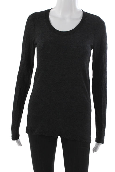 Monrow Women Basic Knit Long Sleeve T-Shirt Gray Round Neck Size S