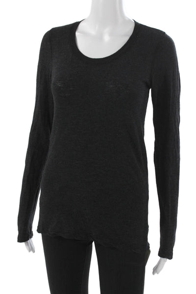 Monrow Women Basic Knit Long Sleeve T-Shirt Gray Round Neck Size S