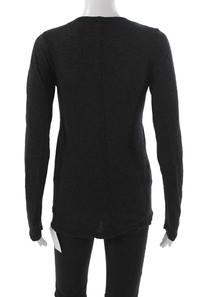 Monrow Women Basic Knit Long Sleeve T-Shirt Gray Round Neck Size S