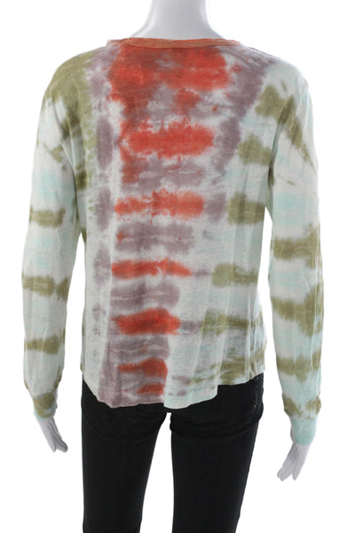 YFB Womens Striped Linen Henley Long Sleeve T-Shirt Multi-Color Size XS
