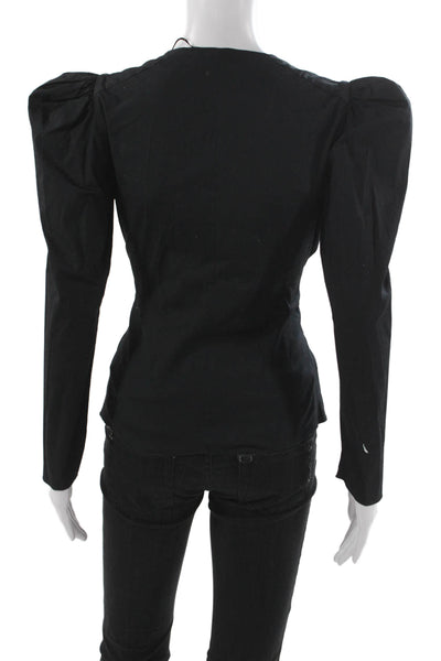 Zara Womens Black V-Neck Tie Long Sleeve Viscose Basic Blouse Size XS