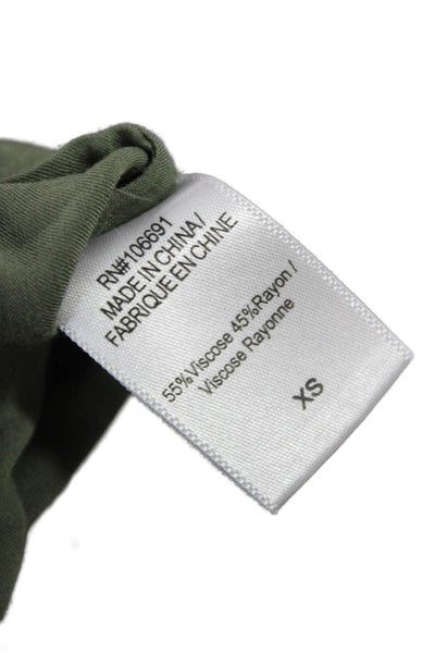 YFB Women Collared Button-Up Blouse Green Viscose Blend Long Sleeve Size XS