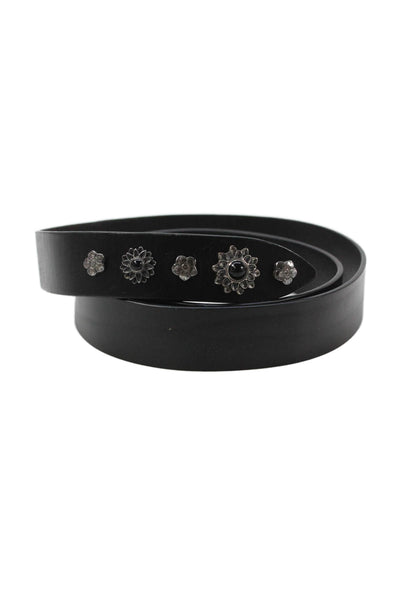 Isabel Marant Womens Medium Width Floral Trim Leather Belt Black Size Small