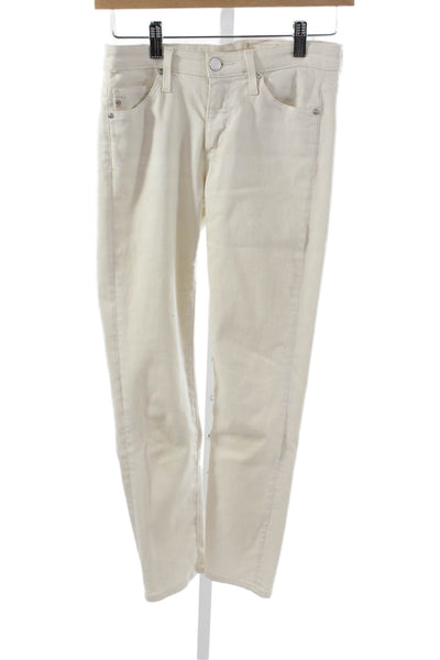 AG Adriano Goldschmied Women Tapered Jeans White Cotton Mid Rise Size 24