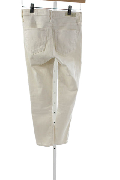 AG Adriano Goldschmied Women Tapered Jeans White Cotton Mid Rise Size 24